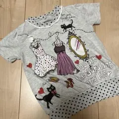 猫　ドレスイラスト Tシャツ　グレー　ドット　120