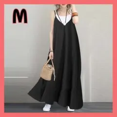 キャミワンピース ロング マキシ丈 春夏秋 薄手 黒 体型カバー マタニティ