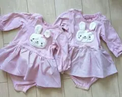 kid's zoo　うさぎモチーフ ベビー ロンパース 2枚セット　双子