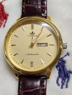 珍品！FOURRON 自動巻風クォーツ腕時計 ゴールド文字盤裏スケのサムネイル