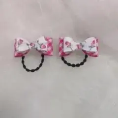 リボンヘアゴム 2個セット ピンク