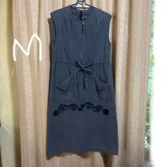 ☆手作り☆デニムノースリーブワンピース　ジャンパースカート、ネイビー　M