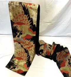 2-S 袋帯　振袖　成人式　豪華　金刺繍　孔雀　正絹