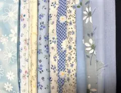 超はぎれ　ブルー花柄系生地セット　10cm×10cm以上