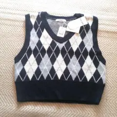 CHIP CLIP アーガイルニットベスト Lサイズ