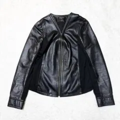 PREMIUM BY VICKY レザー切替ジャケット ブラック　ラムレザー短丈
