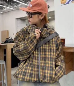 フード付きチェック柄ジャケット