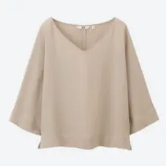 UNIQLO ドレープVネックブラウス 七分袖 ベージュ M