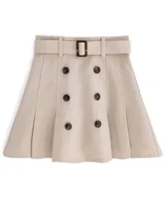 ベルトインパン裏地付きダブルボタンタックミニスカートtu521 L ベージュ