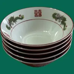 大清乾隆年製再現品 ドラゴン装飾のラーメン丼 5個セットのサムネイル