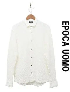 U412/美品 EPOCA UOMO シャツ 総柄 刺繍 ストレッチ 48 白のサムネイル