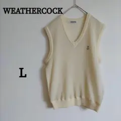 【希少】ウェザーコック ニットベスト L アイボリー ワンポイント刺繍 ナイガイのサムネイル