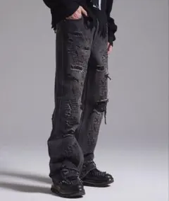 【完売品】GRANCY シャーリングダメージデザインコットンパンツ ブラック M GRANCY】Shirred Damage design Cotton Pants / シャーリングダメージ