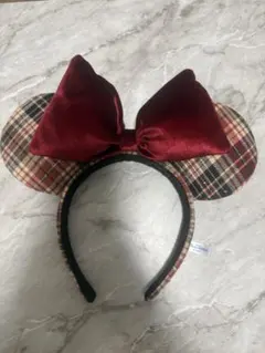 ミニー　カチューシャ チェック　赤　レッド