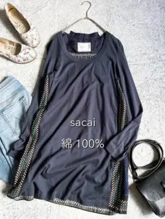 【sacai】サカイ ドット柄バックフレア 異素材ドッキングチュニック 2のサムネイル