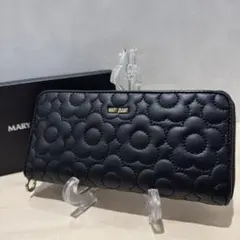未使用級 マリークワント 長財布 キルトフォームデイジー ラウンドジップ 黒