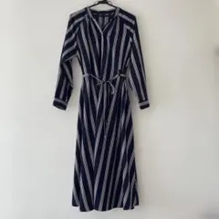 美品◎ パーソンアンドピープル　ストライプ　ネイビー　長袖　シャツワンピース