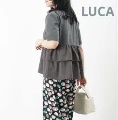 LC/LLL 脇フリル前開きクルーネックTシャツ　グレーのサムネイル