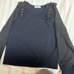 フリルトップスポンチ素材シフォン素材Mサイズ長袖