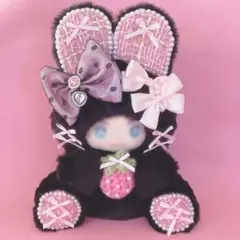 ぬいぐるみ ぬい服 着ぐるみ 16cmサイズ 黒×ピンクツイード うさぎ