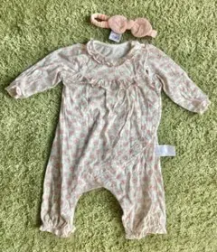 【SALE】【モイモルン】花柄ロンパース ヘアバンド付き
