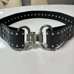 DIESEL スタッズ付き ブラックレザーベルト