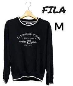 古着 メンズ レディース FILA フィラ 黒 M 刺繍 トレーナー スウェット