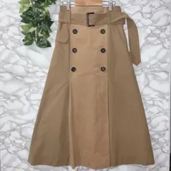 LUGIVA ベージュ ダブルブレスト ロングスカート 38 裏地あり