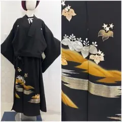 169 着物リメイク 正絹 紬 紗綾形文 ロングコート ウエストリボン付 