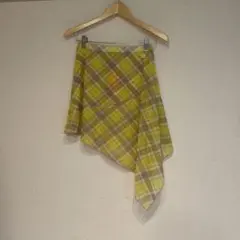 イエロー系チェック柄アシンメトリックスカート