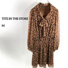 TITE IN THE STORE ブラウン花柄ワンピースM　リボンb162⑤