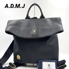 極美品✨ADMJ ブラック　レザー　リュック　ロゴマーク　A4収納のサムネイル