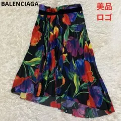 美品　バレンシアガ　花柄　ロゴ　アシンメトリー　プリーツ　マルチカラー　スカートのサムネイル