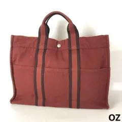 HERMES エルメス フールトゥ PM キャンバス トートバッグ エンジ 赤