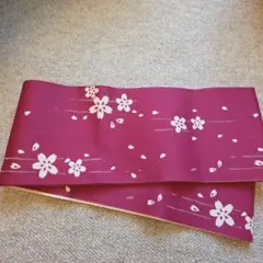 桜模様 半幅帯 ワインレッドと薄いピンク　リバーシブル