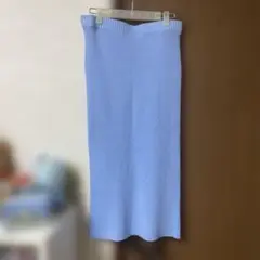 ライトブルー タイトスカート リブ編み