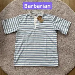 BARBARIAN 半袖シャツ M ボーダー　水色×白のサムネイル