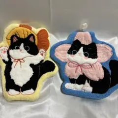 早い者勝ち 猫デザイン ループ付きタオル 2枚セット ハンドタオル 手拭きタオル