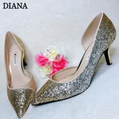 美品 DIANA ダイアナ パンプス ポインテッドトゥ グリッター ラメ