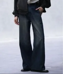 curved flare denim slacks