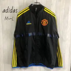 adidas アディダス 刺繍ロゴ ナイロンジャケット サッカー 黒 상태좋음 L