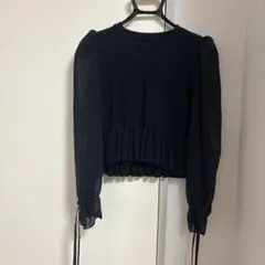 GRL 黒 Vネック シフォン袖 ニット