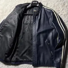 未使用級■schott ライダースジャケット　シングル　本革　ネイビー　XL