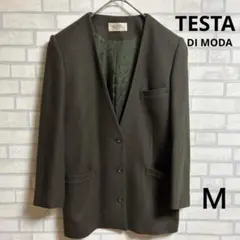 【TESTA DI MODA】ジャケット　カシミヤ混　肩パッドあり　濃緑色　Ｍ