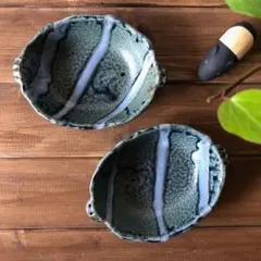 益子焼　青伊羅保グラタン皿　2枚【新品・送料込】のサムネイル