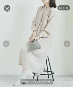 Fizz マジョリカプリーツチャイナ釦ワンピース サンドベージュ