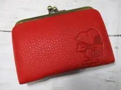 新品 財布 レディース がま口 スヌーピー 本革 ブランド ソフトレザーRED
