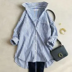 美品▲ジャーナルスタンダード//コットンブルーストライプアウトポケットシャツ