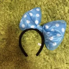 ディズニー ランド ミニーマウス 水色　水玉カチューシャ ビッグリボン