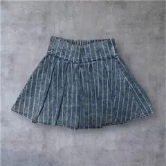 スカート プリーツスカート デニム ストライプ ショート丈